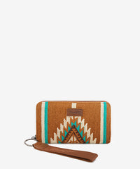 Wrangler Aztec Knitted Wristlet Wallet with Wrist Strap in in Brown
