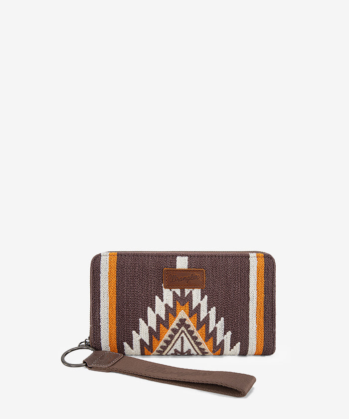Wrangler Aztec Knitted Wristlet Wallet with Wrist Strap in Coffee