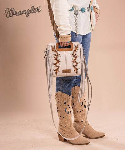 Wrangler Top Handle Embroidered Fringe Tote Bag