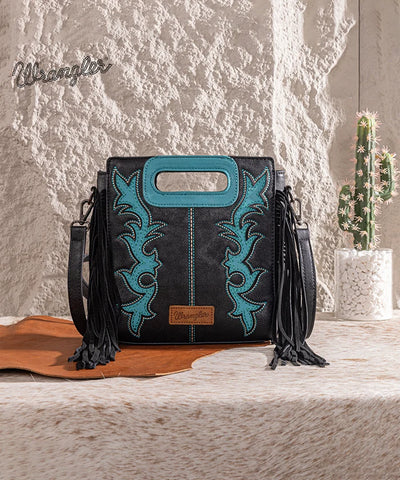 Wrangler Top Handle Embroidered Fringe Tote Bag