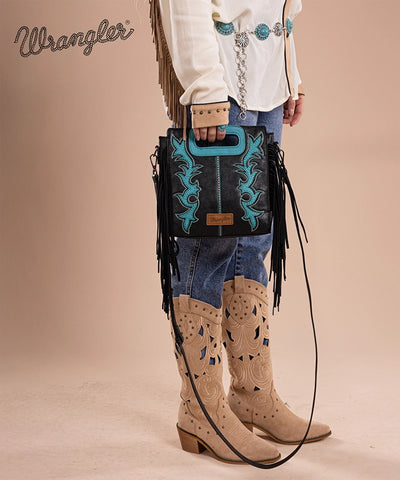 Wrangler Top Handle Embroidered Fringe Tote Bag