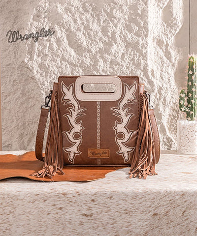 Wrangler Top Handle Embroidered Fringe Tote Bag