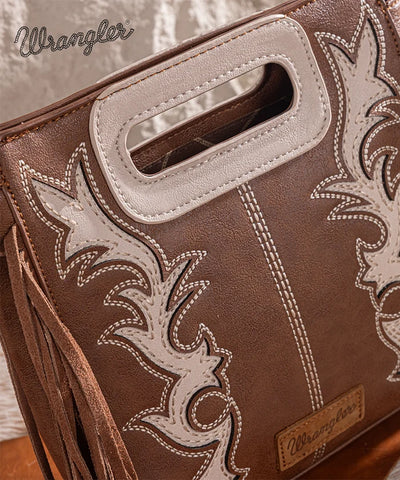 Wrangler Top Handle Embroidered Fringe Tote Bag