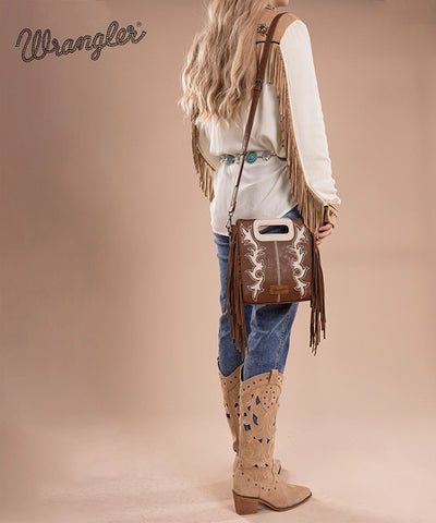 Wrangler Top Handle Embroidered Fringe Tote Bag