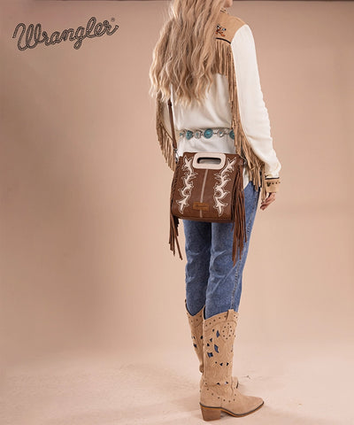 Wrangler Top Handle Embroidered Fringe Tote Bag