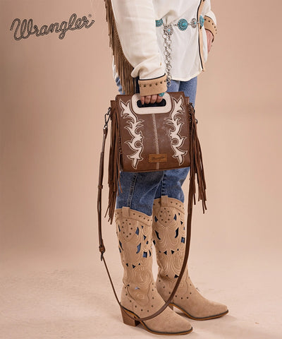 Wrangler Top Handle Embroidered Fringe Tote Bag