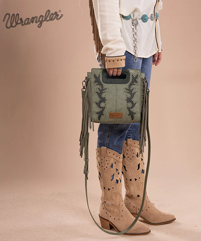 Wrangler Top Handle Embroidered Fringe Tote Bag