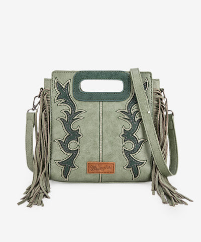 Wrangler Top Handle Embroidered Fringe Tote Bag