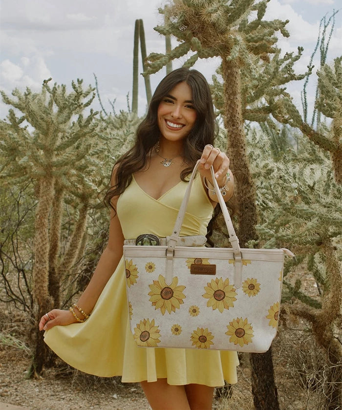 Wrangler Sunflower Print Wide Tote Bag-Country Glam Outfits