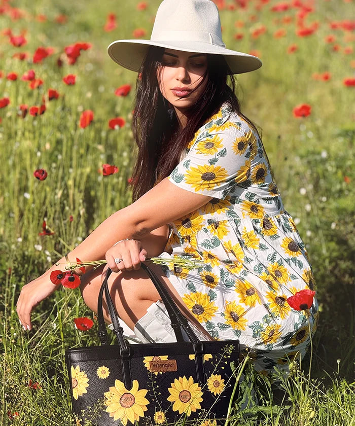 Wrangler Sunflower Print Wide Tote Bag-Country Glam Outfits