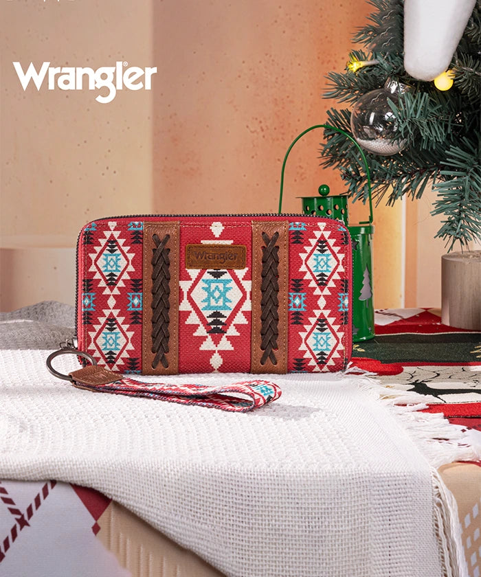 Wrangler All-over Aztec Dual Sided Print Canvas Wallet