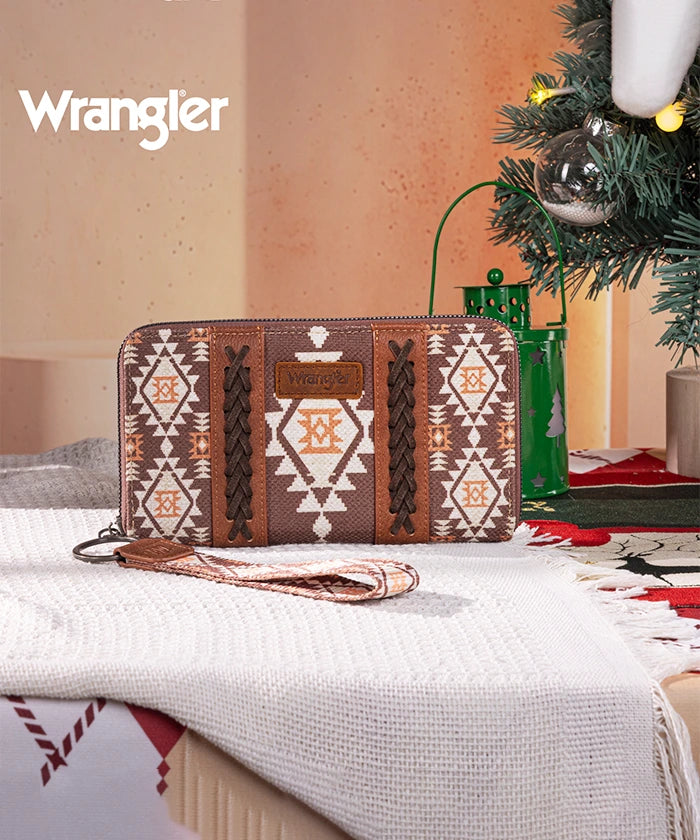 Wrangler All-over Aztec Dual Sided Print Canvas Wallet
