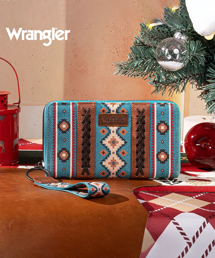 Wrangler All-over Aztec Dual Sided Print Canvas Wallet