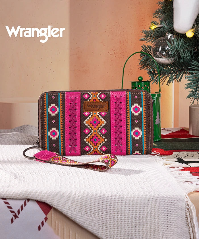Wrangler All-over Aztec Dual Sided Print Canvas Wallet