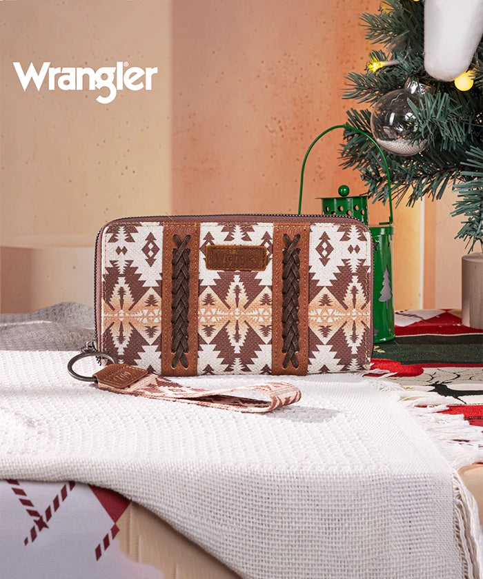 Wrangler All-over Aztec Dual Sided Print Canvas Wallet