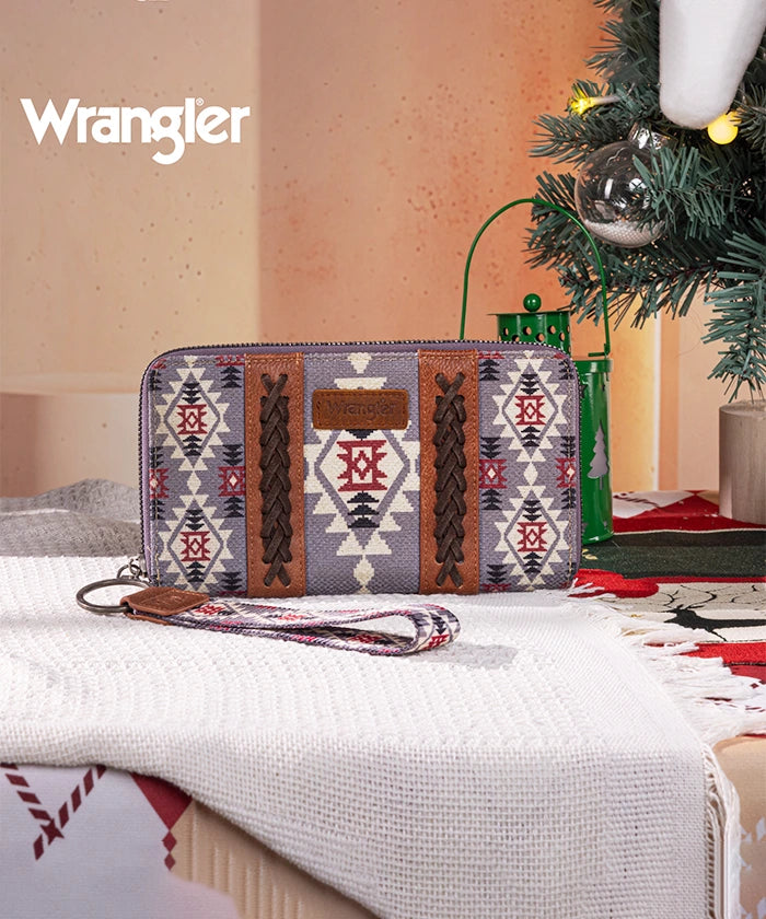 Wrangler All-over Aztec Dual Sided Print Canvas Wallet