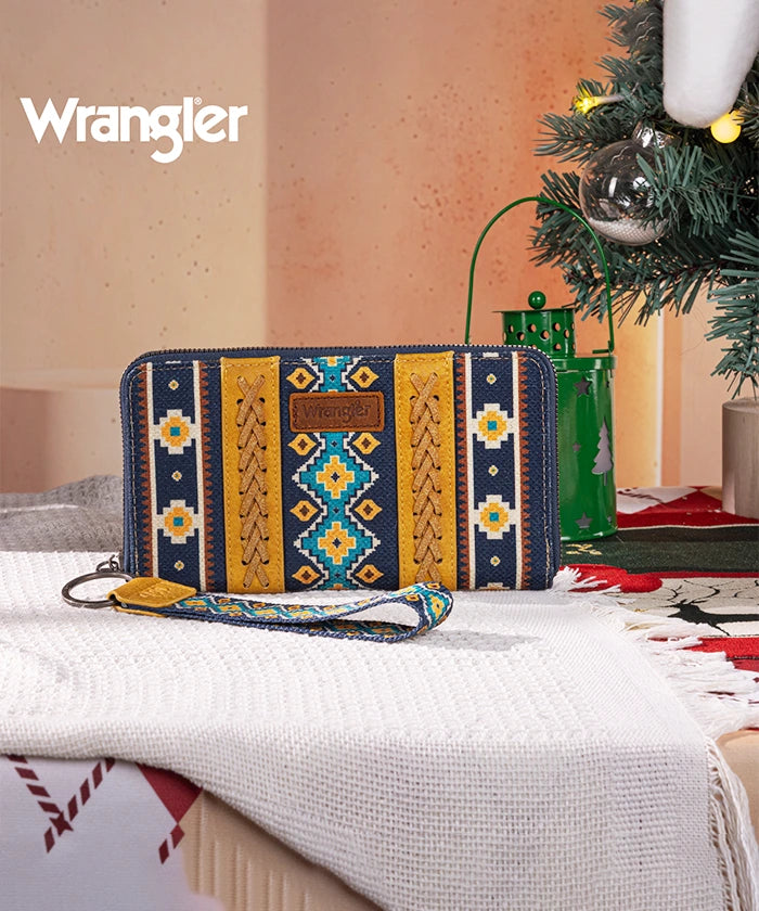 Wrangler All-over Aztec Dual Sided Print Canvas Wallet