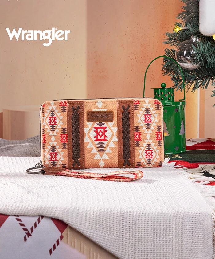 Wrangler All-over Aztec Dual Sided Print Canvas Wallet