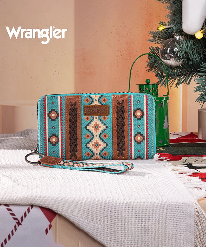 Wrangler All-over Aztec Dual Sided Print Canvas Wallet