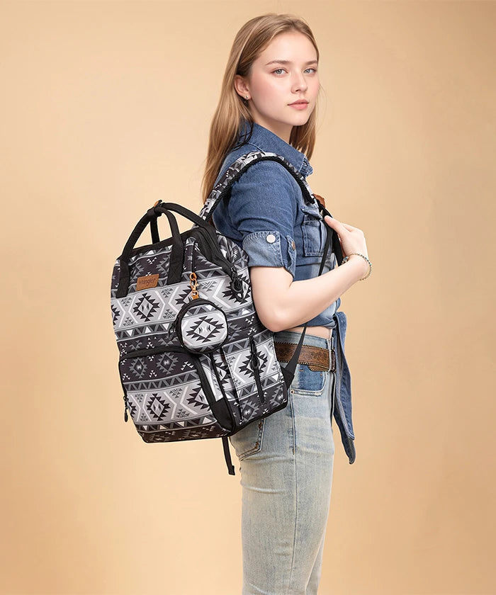 Wrangler Western Aztec Diaper Bag Backpack in BK