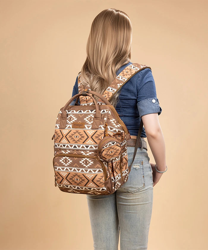 Wrangler Western Aztec Diaper Bag Backpack in BR