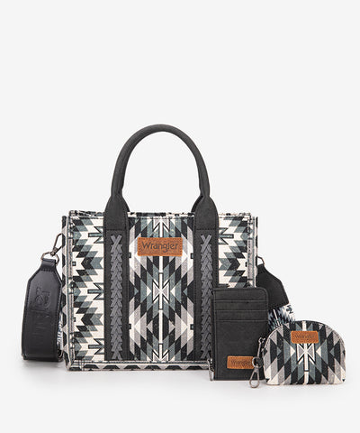 Wrangler Aztec Print Whipstitch Canvas Tote Bag Set