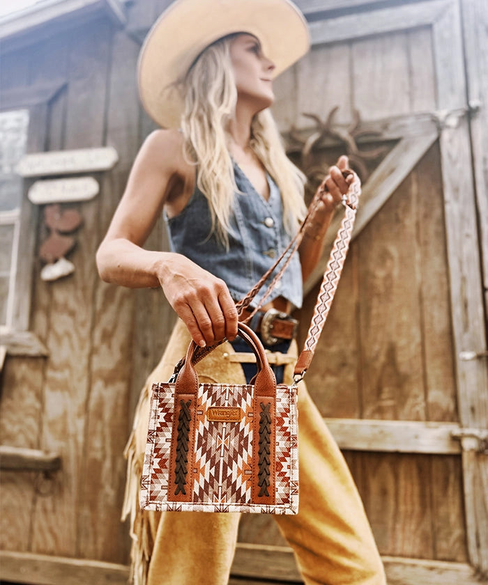 Wrangler Aztec Print Whipstitch Canvas Tote Bag Set-Country Glam Outfits