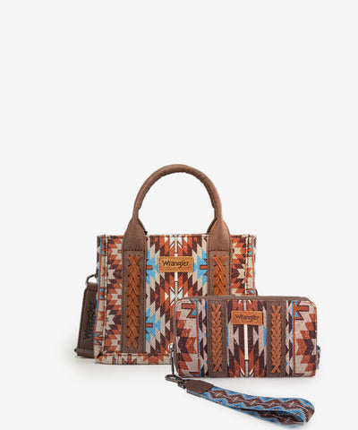 Wrangler Aztec Print Whipstitch Canvas Tote Bag Set