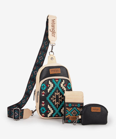 Wrangler Aztec Embroidered Whipstitch Sling Bag