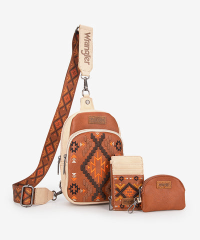 Wrangler Aztec Embroidered Whipstitch Sling Bag