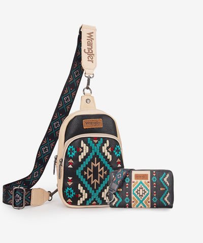 Wrangler Aztec Embroidered Whipstitch Sling Bag