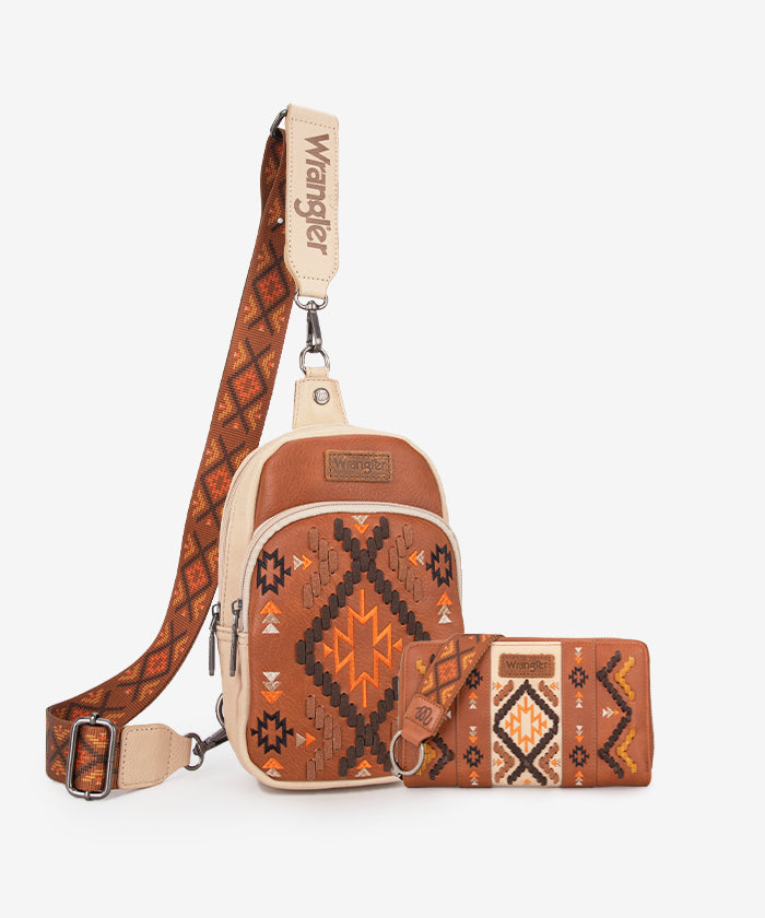 Wrangler Aztec Embroidered Whipstitch Sling Bag