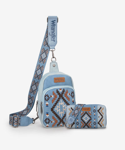 Wrangler Aztec Embroidered Whipstitch Sling Bag