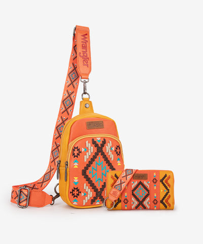 Wrangler Aztec Embroidered Whipstitch Sling Bag