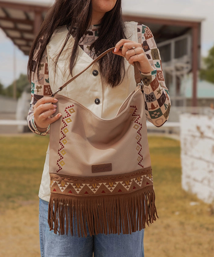 Wrangler Aztec Embroidered Fringe Shoulder Bag