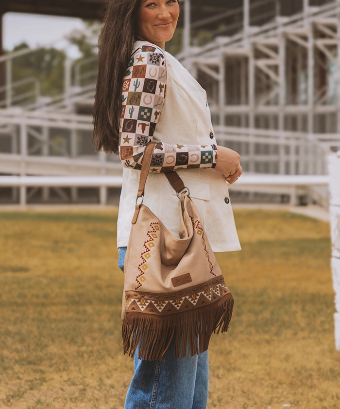 Wrangler Aztec Embroidered Fringe Shoulder Bag-Country Glam Outfits