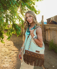 Wrangler Aztec Embroidered Fringe Shoulder Bag-Country Glam Outfits