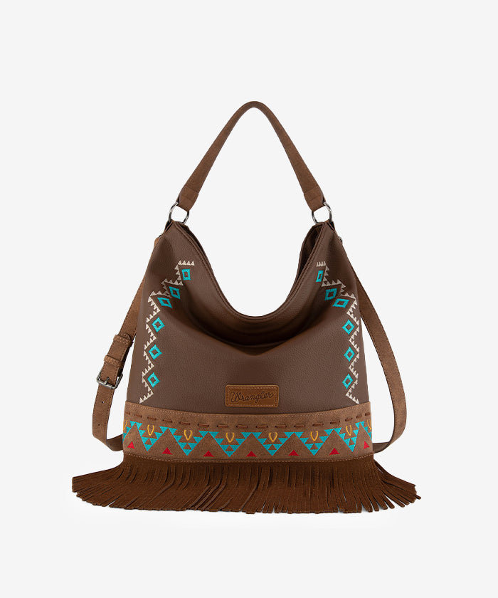 Wrangler Aztec Embroidered Fringe Shoulder Bag