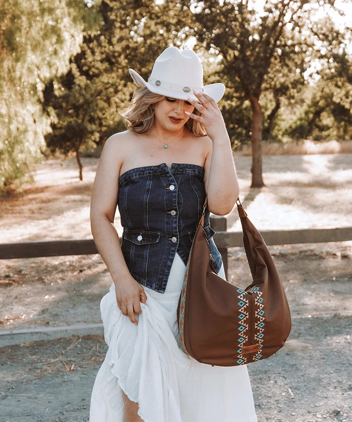 Wrangler Aztec Embroidered Wide Hobo Bag