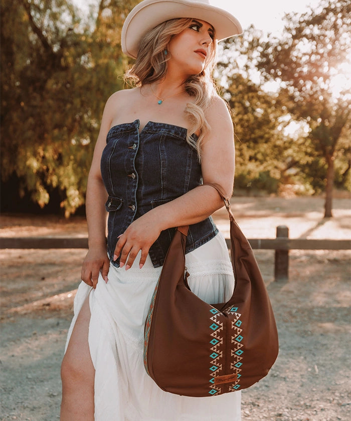 Wrangler Aztec Embroidered Wide Hobo Bag-Country Glam Outfits