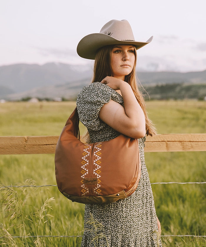 Wrangler Aztec Embroidered Wide Hobo Bag-Country Glam Outfits