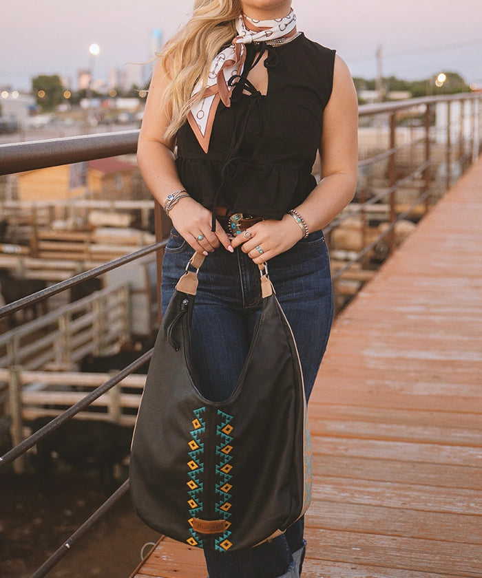Wrangler Aztec Embroidered Wide Hobo Bag-Country Glam Outfits