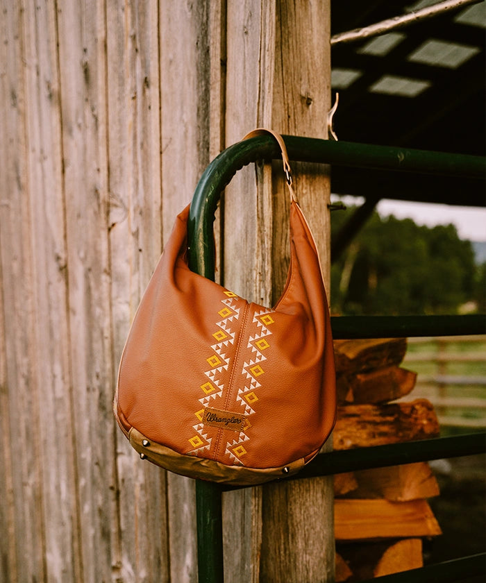 Wrangler Aztec Embroidered Wide Hobo Bag