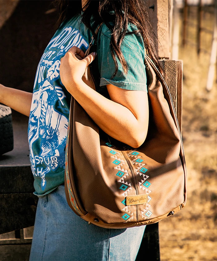 Wrangler Aztec Embroidered Wide Hobo Bag