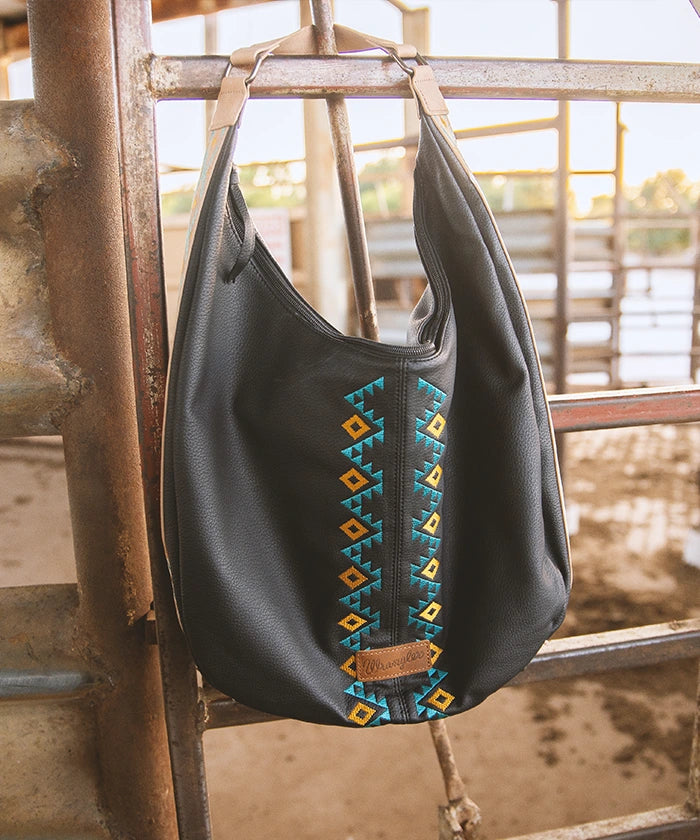 Wrangler Aztec Embroidered Wide Hobo Bag
