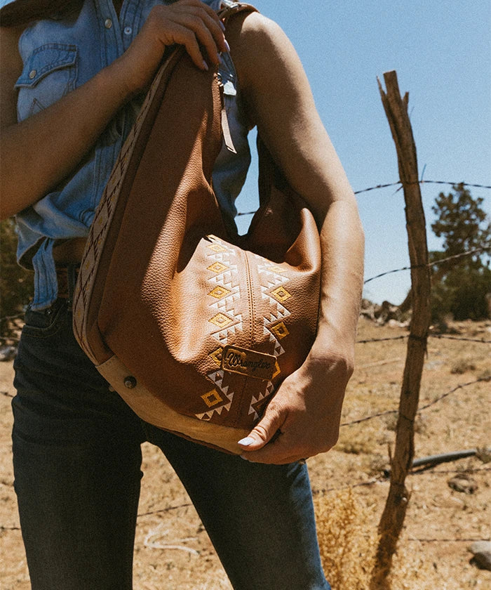 Wrangler Aztec Embroidered Wide Hobo Bag