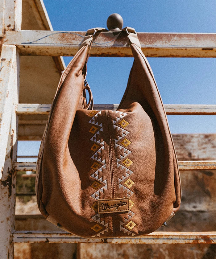 Wrangler Aztec Embroidered Wide Hobo Bag