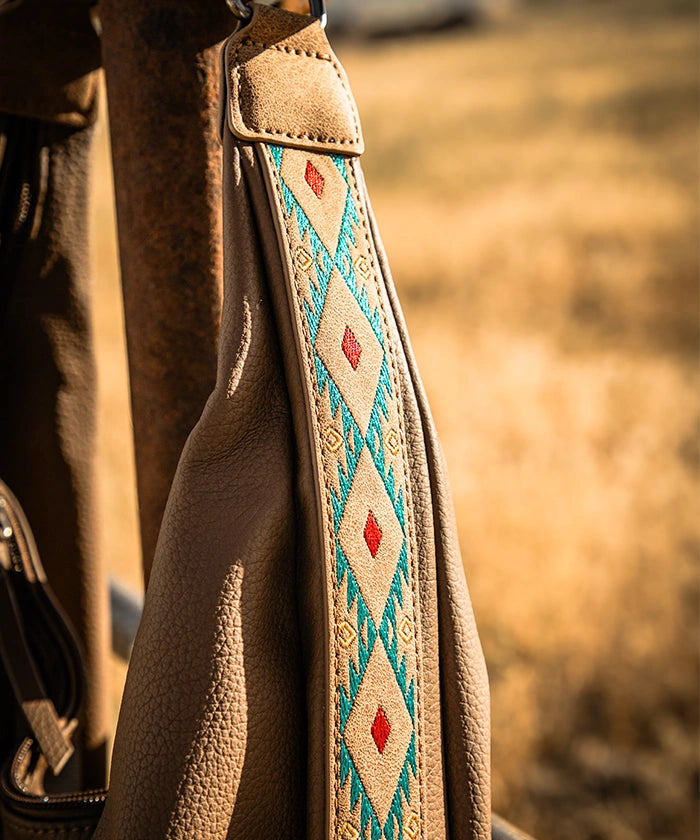 Wrangler Aztec Embroidered Wide Hobo Bag