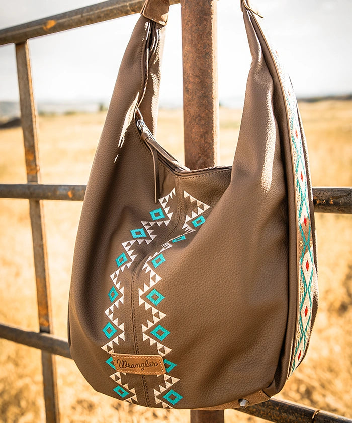 Wrangler Aztec Embroidered Wide Hobo Bag
