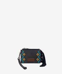 Wrangler Embroidered Fringe Wristlet Wallet in black